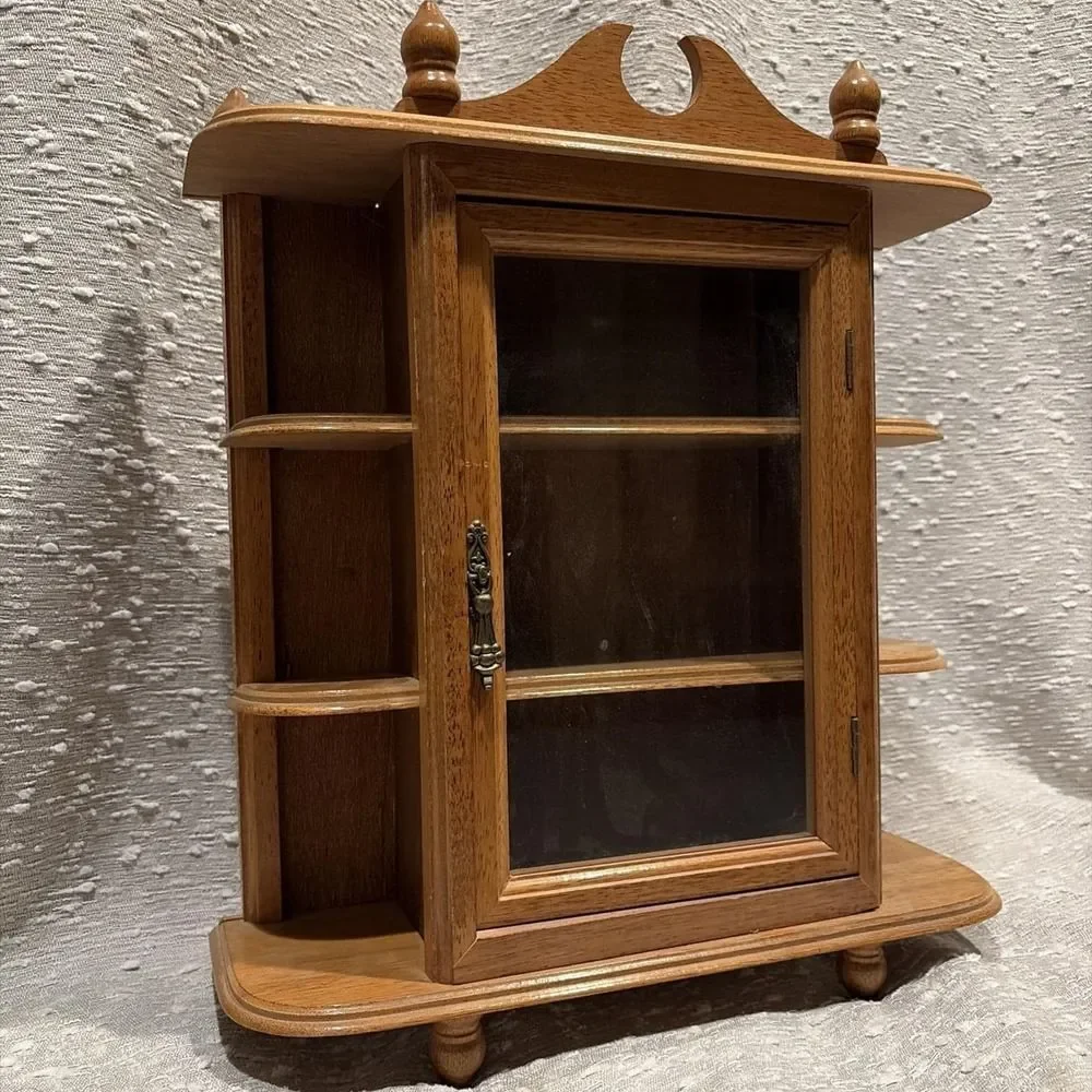Wooden Curio Display Cabinet Vintage 16.5